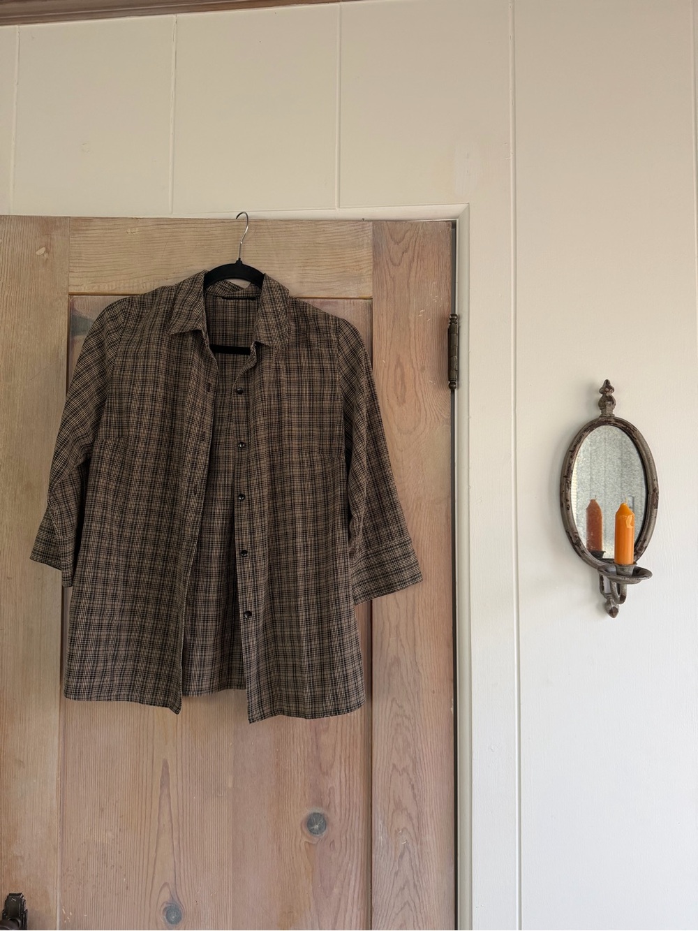 Women's Plaid Button-Up Shirt Jacket - Brown
